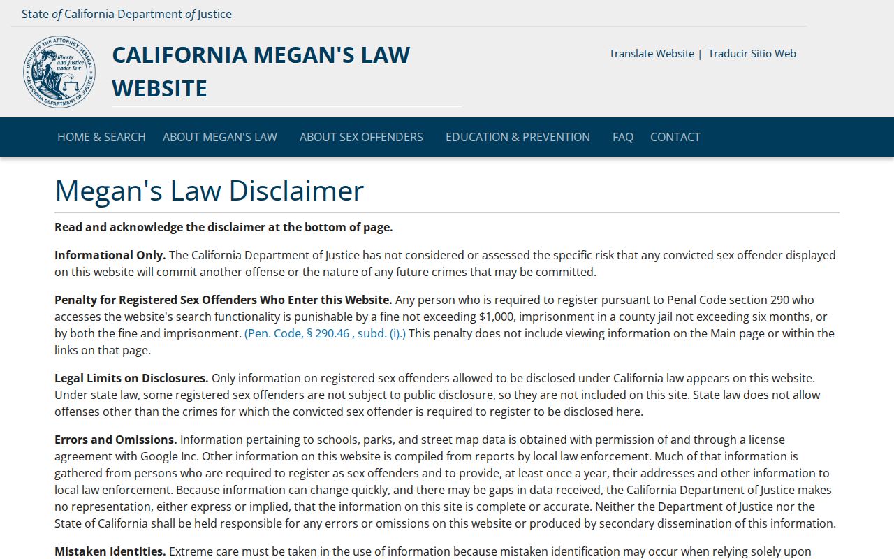 Vista people search access to California Megan's Law records