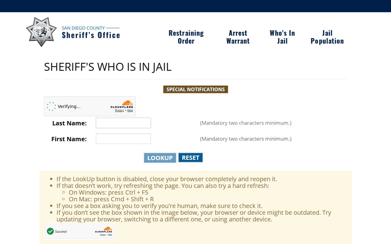 Vista people search using San Diego County Who's In Jail