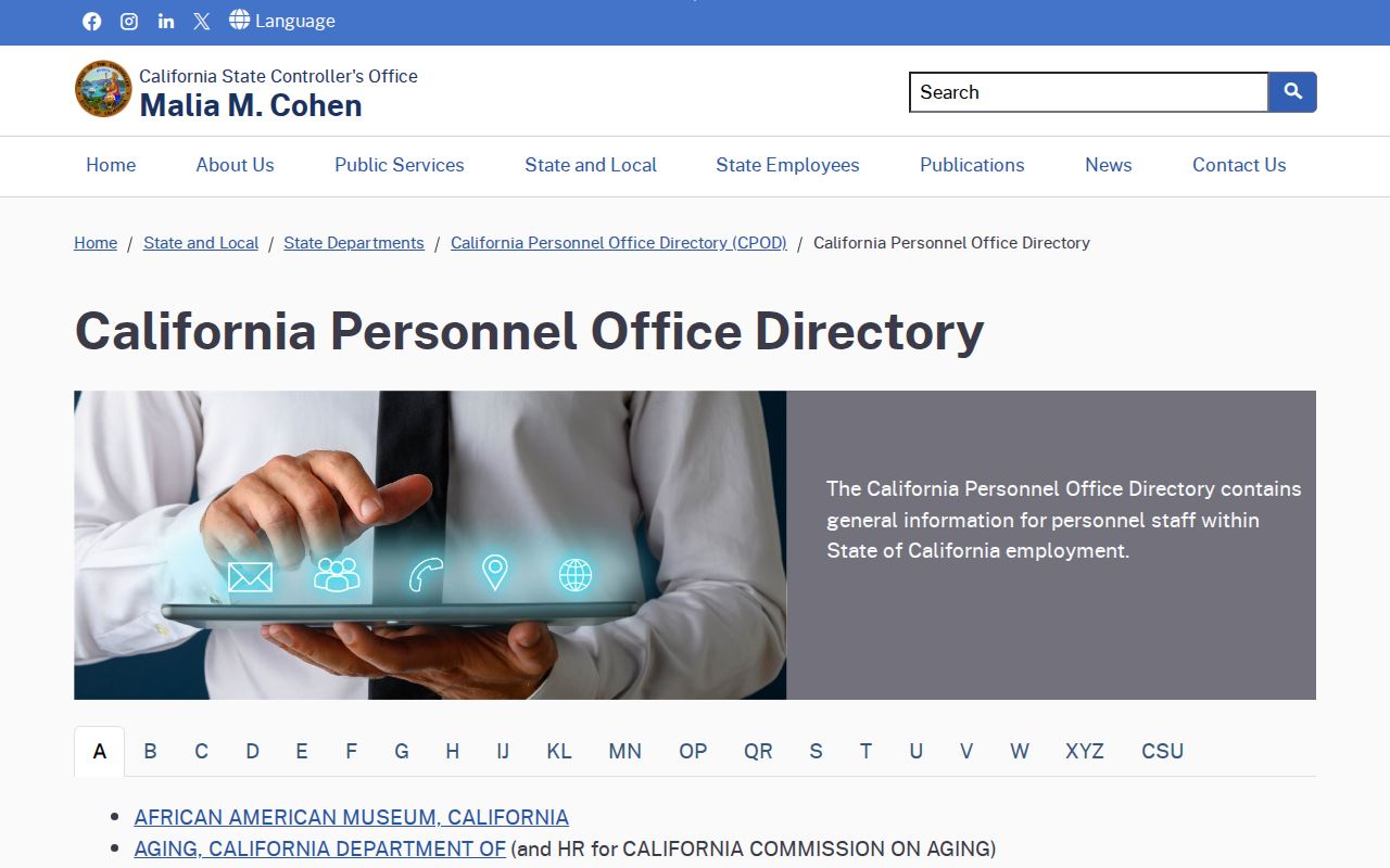 Vista people directories source showing the California Personnel Office Directory