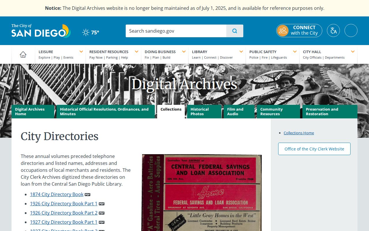 Vista people directories screenshot of San Diego historical city directories