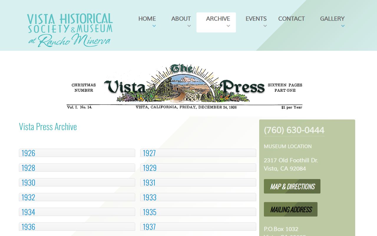 Vista people directories screenshot of the Vista Press historical archive