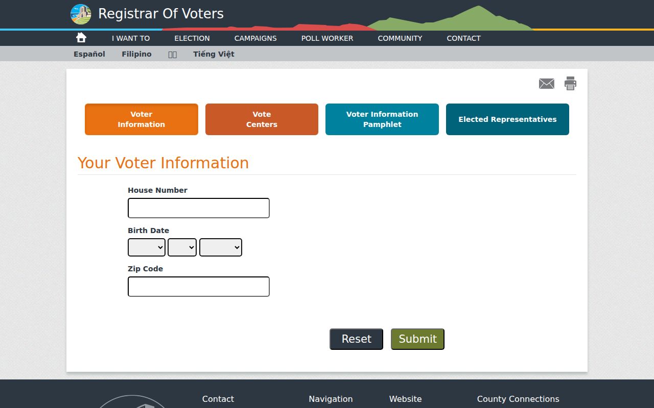 Vista voter registration lookup fields from the San Diego County Registrar of Voters